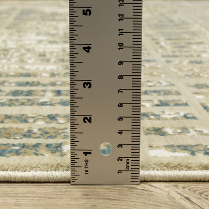Reed Distressed Ivory/ Blue Geometric Cut Pile Rug