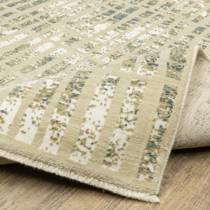Reed Distressed Ivory/ Blue Geometric Cut Pile Rug