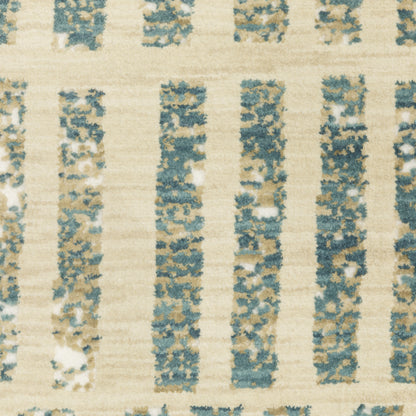 Reed Distressed Ivory/ Blue Geometric Cut Pile Rug