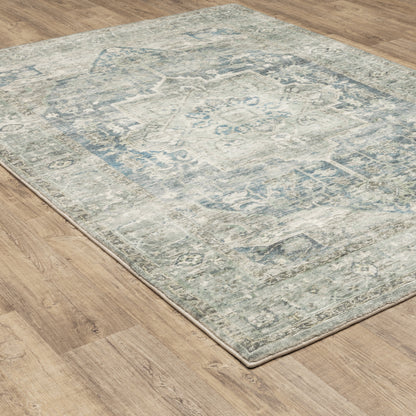 Savoy Medallion Grey/ Blue Distressed Cut Pile Rug