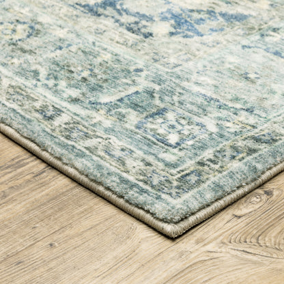 Savoy Medallion Grey/ Blue Distressed Cut Pile Rug