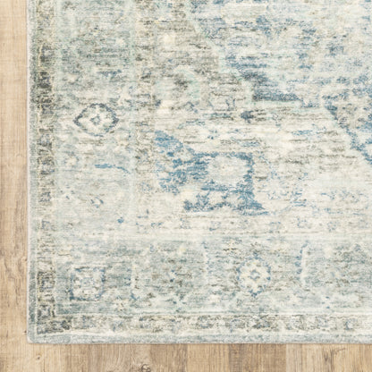 Savoy Medallion Grey/ Blue Distressed Cut Pile Rug