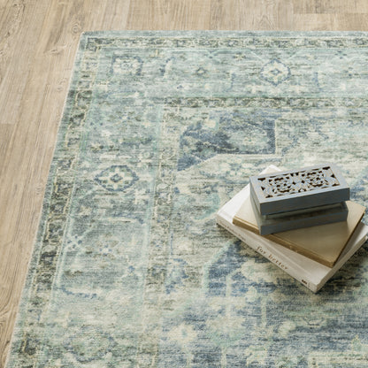 Savoy Medallion Grey/ Blue Distressed Cut Pile Rug