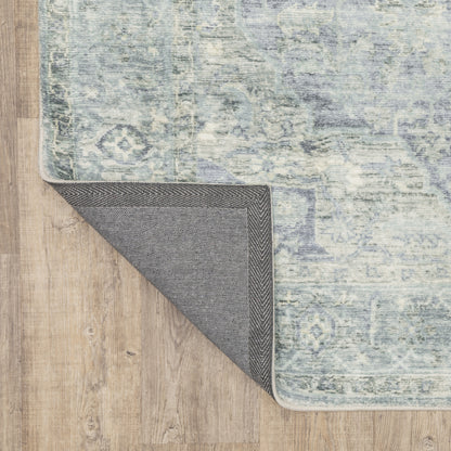 Savoy Medallion Grey/ Blue Distressed Cut Pile Rug