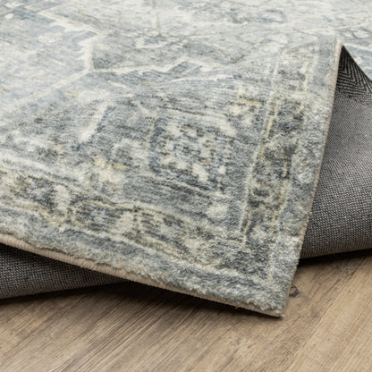 Savoy Medallion Grey/ Blue Distressed Cut Pile Rug