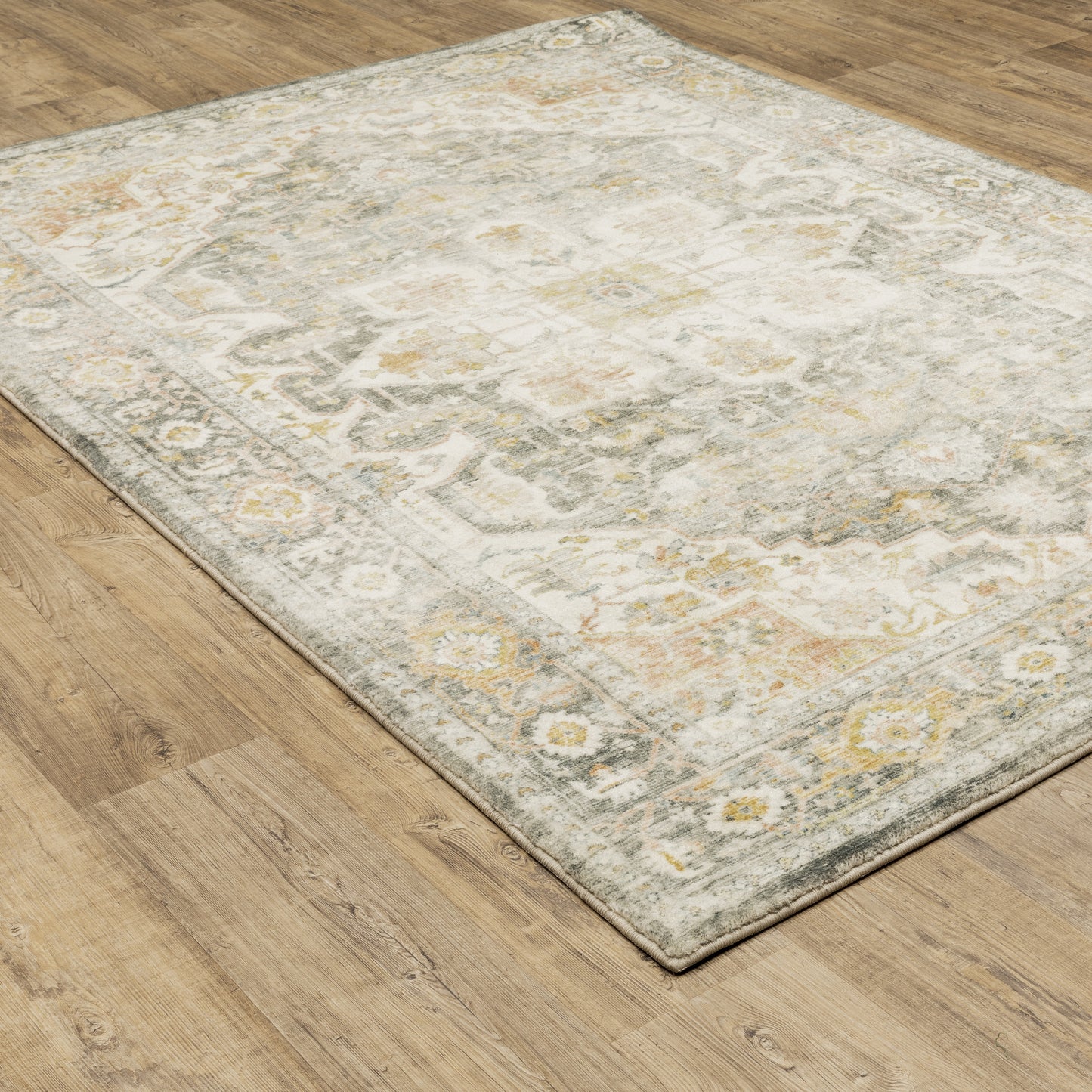 Savoy Distressed Grey/ Gold Medallion Cut Pile Rug
