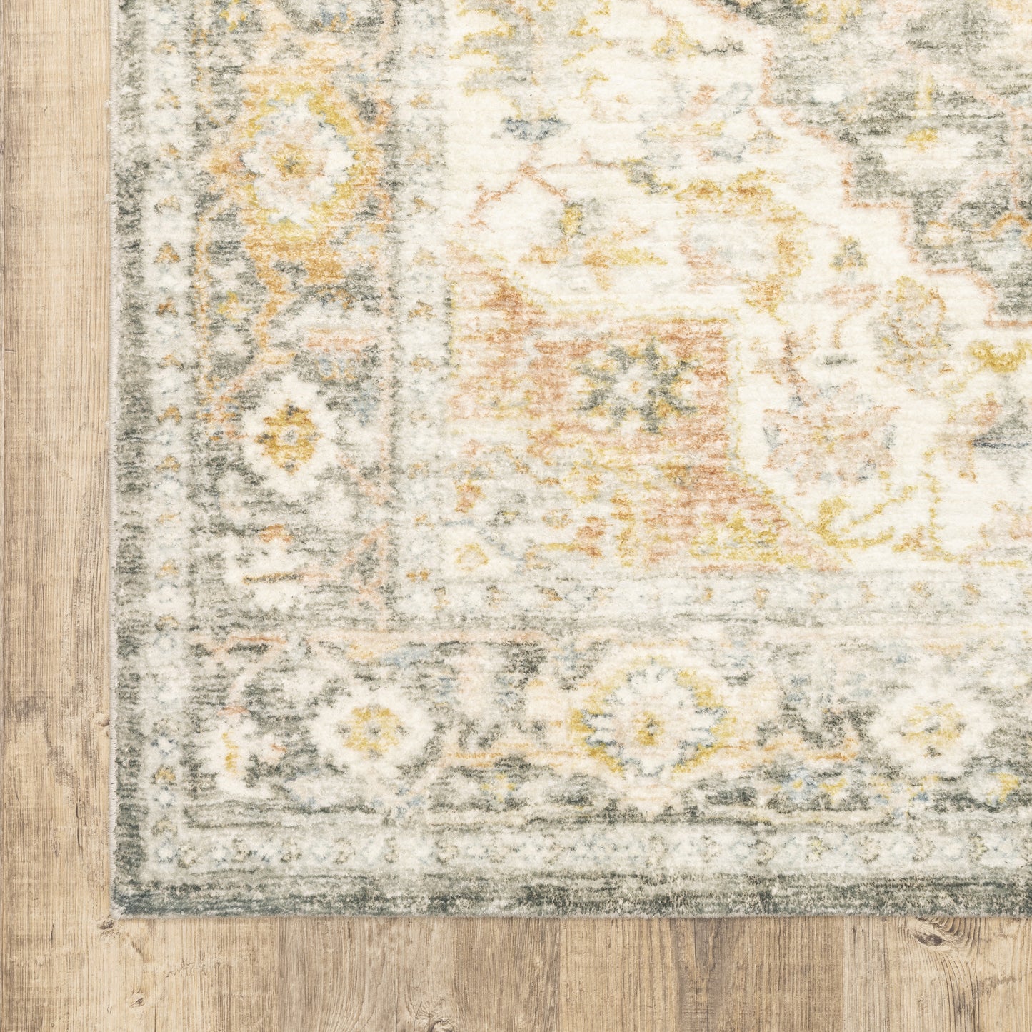Savoy Distressed Grey/ Gold Medallion Cut Pile Rug