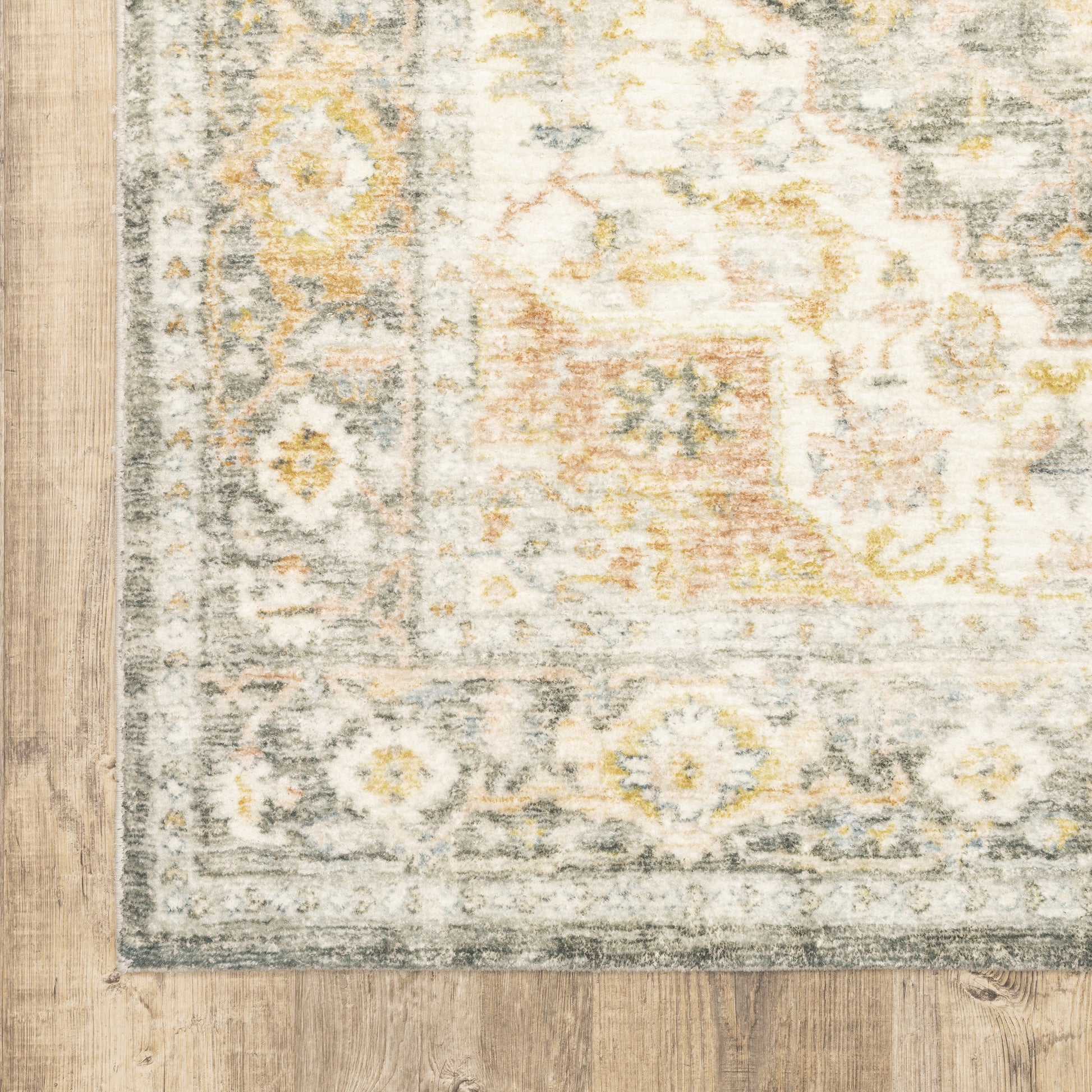 Savoy Distressed Grey/ Gold Medallion Cut Pile Rug