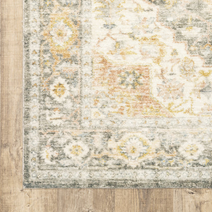 Savoy Distressed Grey/ Gold Medallion Cut Pile Rug