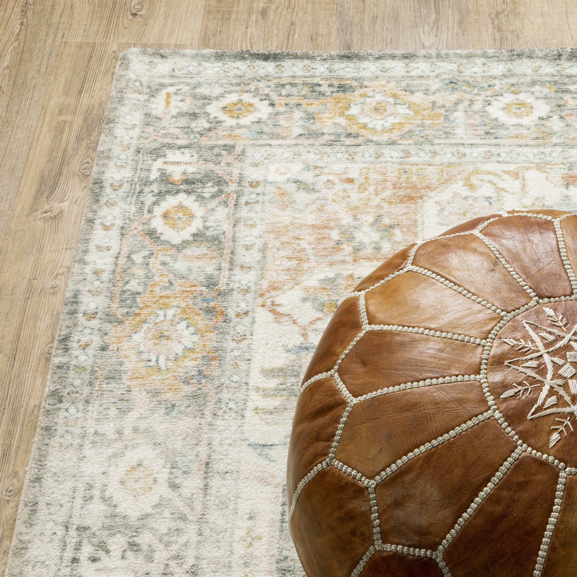 Savoy Distressed Grey/ Gold Medallion Cut Pile Rug