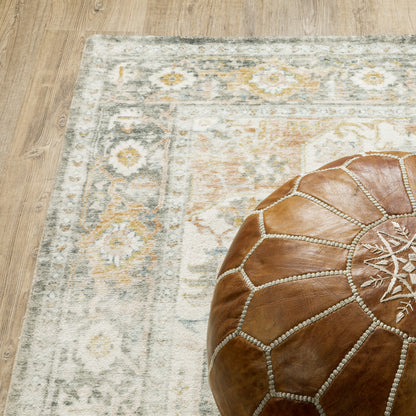 Savoy Distressed Grey/ Gold Medallion Cut Pile Rug