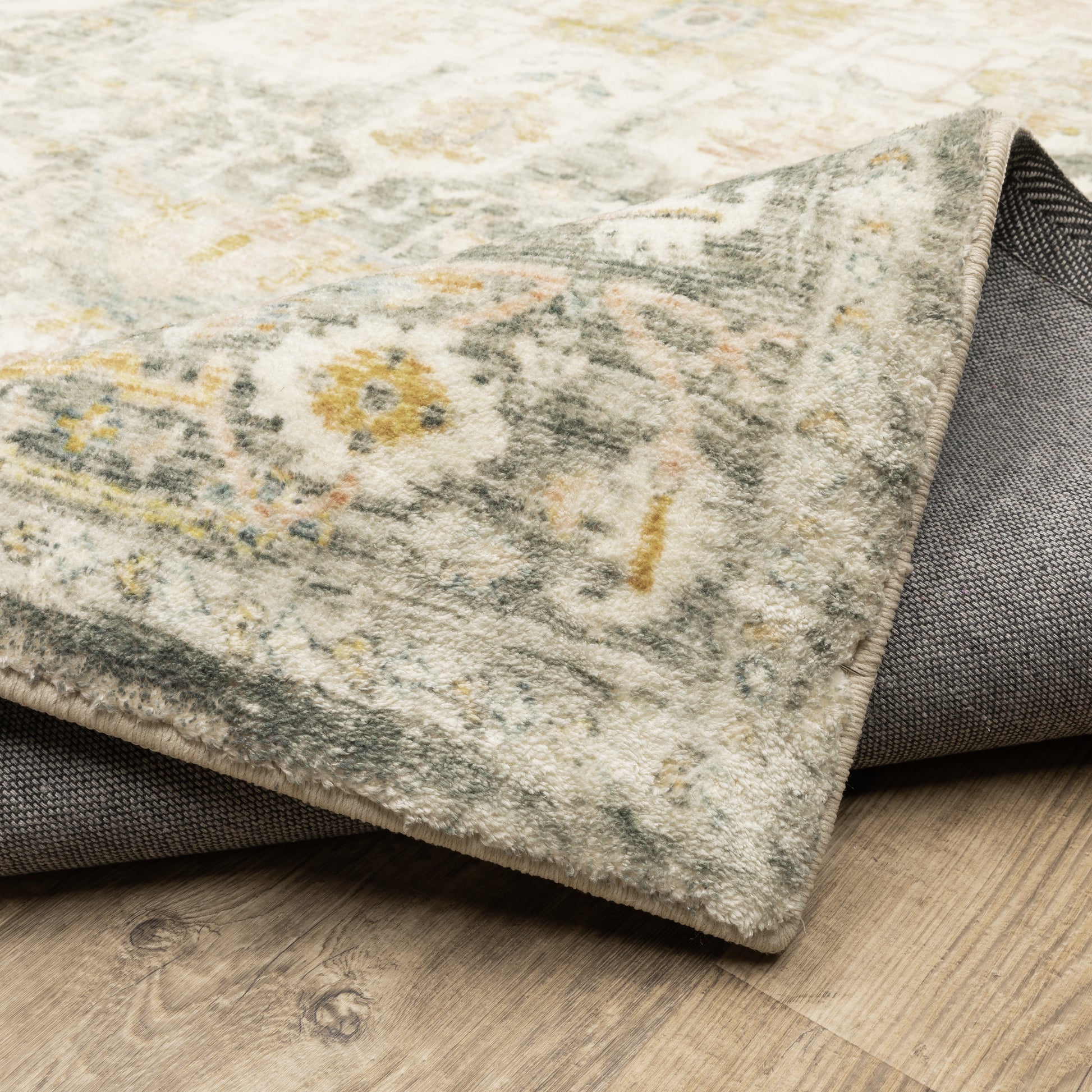 Savoy Distressed Grey/ Gold Medallion Cut Pile Rug