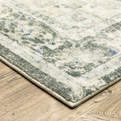Savoy Distressed Grey/ Ivory Medallion Cut Pile Rug