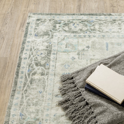 Savoy Distressed Grey/ Ivory Medallion Cut Pile Rug