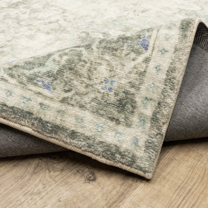 Savoy Distressed Grey/ Ivory Medallion Cut Pile Rug
