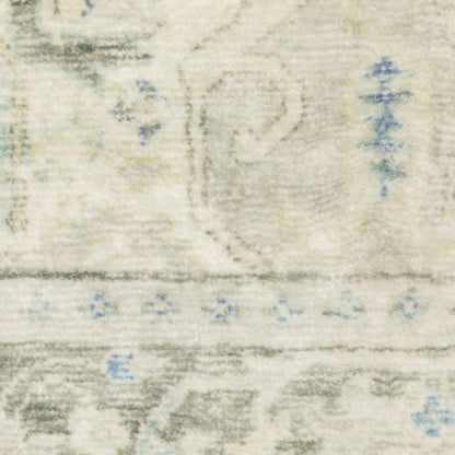 Savoy Distressed Grey/ Ivory Medallion Cut Pile Rug