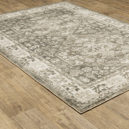 Savoy Distressed Charcoal/ Ivory Medallion Cut Pile Rug