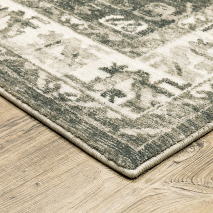 Savoy Distressed Charcoal/ Ivory Medallion Cut Pile Rug