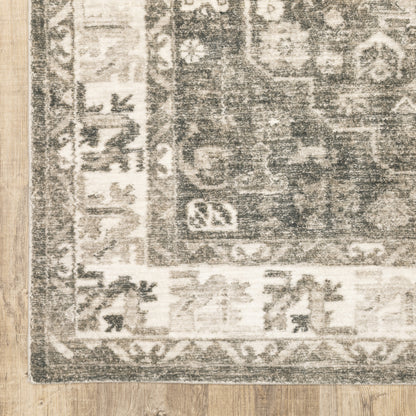 Savoy Distressed Charcoal/ Ivory Medallion Cut Pile Rug