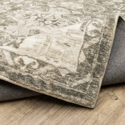 Savoy Distressed Charcoal/ Ivory Medallion Cut Pile Rug
