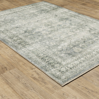 Savoy Distressed Blue/ Ivory Oriental Cut Pile Rug