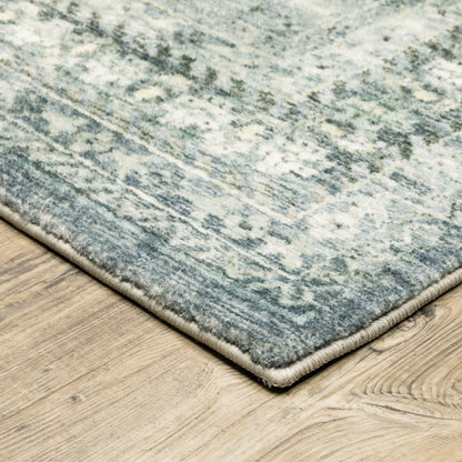 Savoy Distressed Blue/ Ivory Oriental Cut Pile Rug