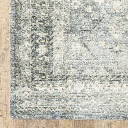 Savoy Distressed Blue/ Ivory Oriental Cut Pile Rug
