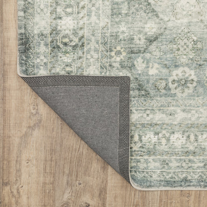 Savoy Distressed Blue/ Ivory Oriental Cut Pile Rug