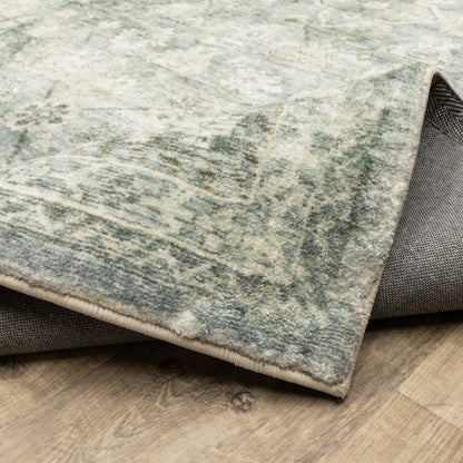 Savoy Distressed Blue/ Ivory Oriental Cut Pile Rug