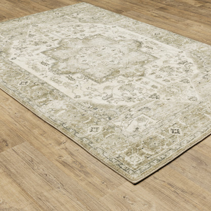 Savoy Distressed Green/ Ivory Medallion Cut Pile Rug