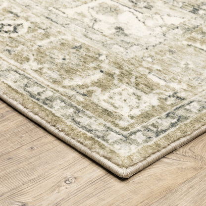 Savoy Distressed Green/ Ivory Medallion Cut Pile Rug