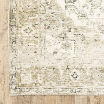 Savoy Distressed Green/ Ivory Medallion Cut Pile Rug