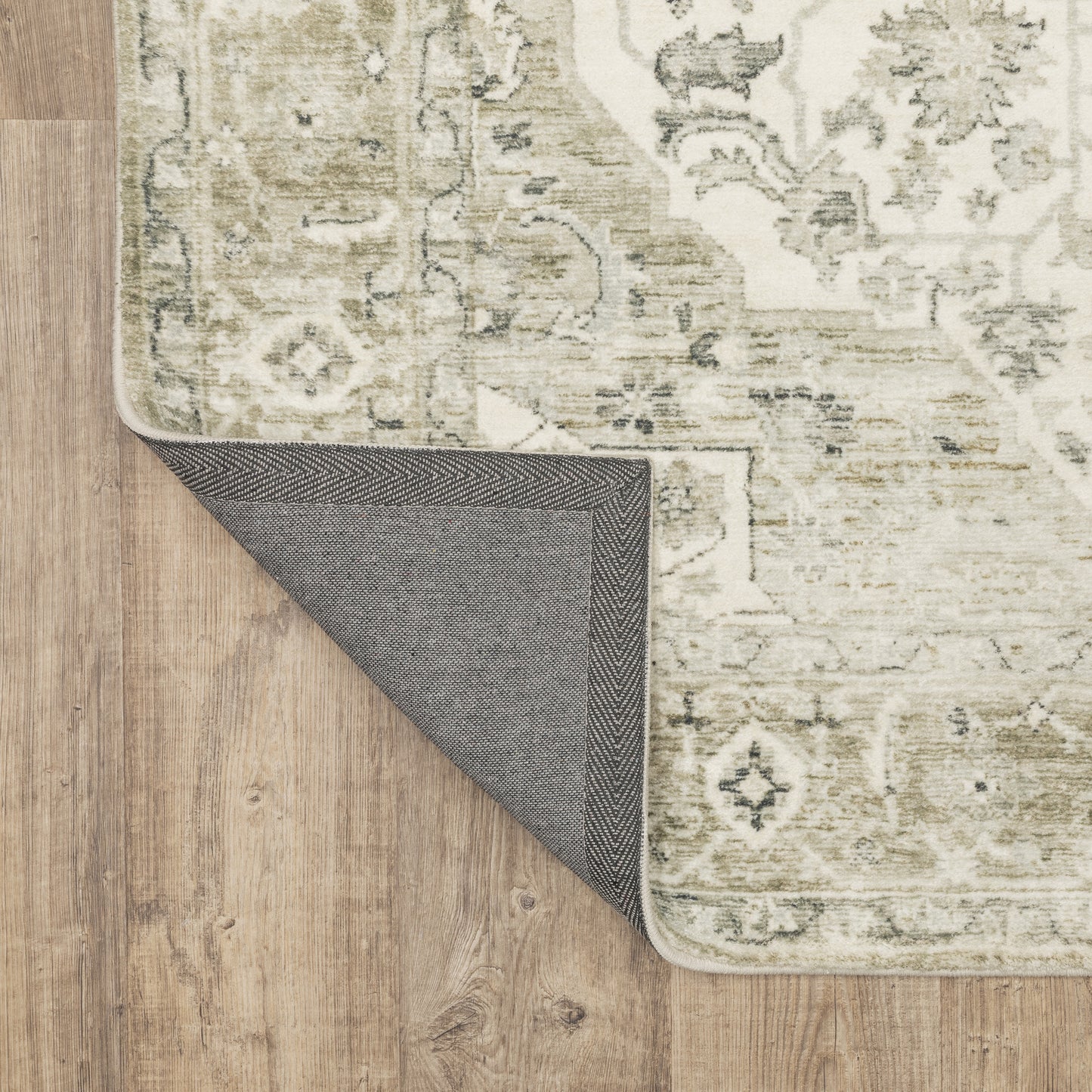 Savoy Distressed Green/ Ivory Medallion Cut Pile Rug