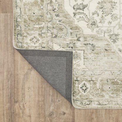Savoy Distressed Green/ Ivory Medallion Cut Pile Rug
