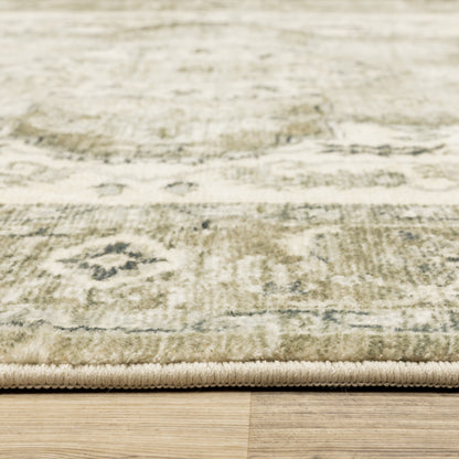 Savoy Distressed Green/ Ivory Medallion Cut Pile Rug