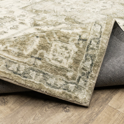 Savoy Distressed Green/ Ivory Medallion Cut Pile Rug