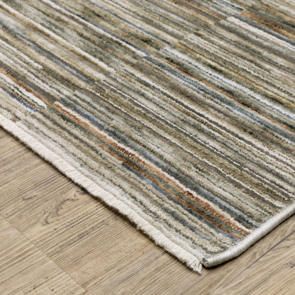 Soho Distressed Beige/ Multi Stripe Cut Pile Rug