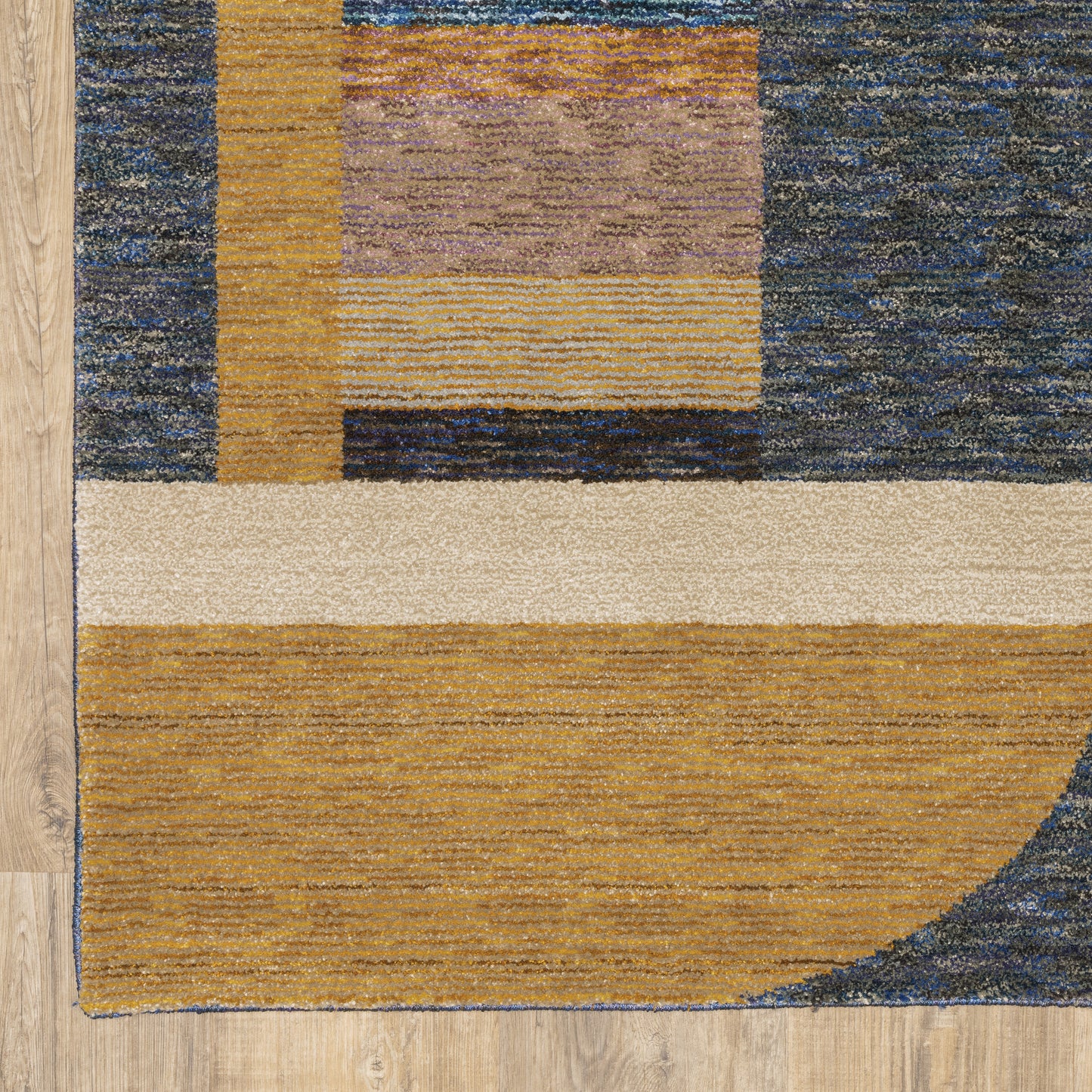 Strada Geometric Gold/ Blue Cut Pile Rug