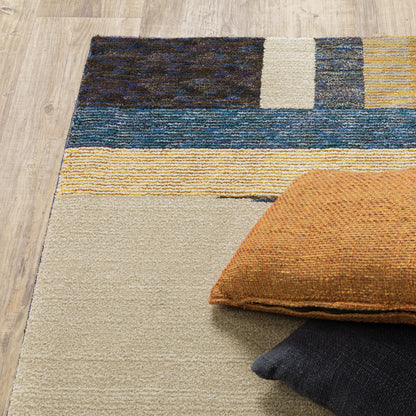 Strada Geometric Gold/ Blue Cut Pile Rug
