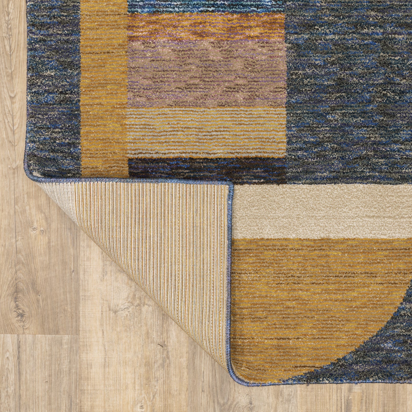 Strada Geometric Gold/ Blue Cut Pile Rug