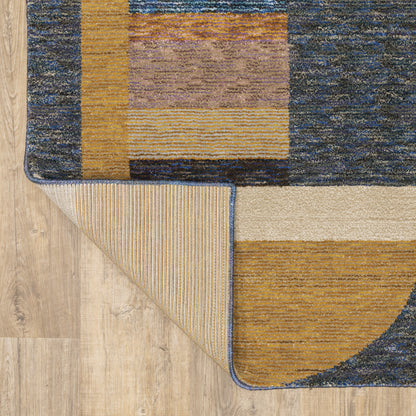 Strada Geometric Gold/ Blue Cut Pile Rug