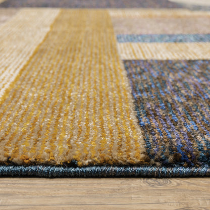 Strada Geometric Gold/ Blue Cut Pile Rug