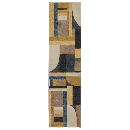 Strada Str01 Gold/ Blue Geometric Rug