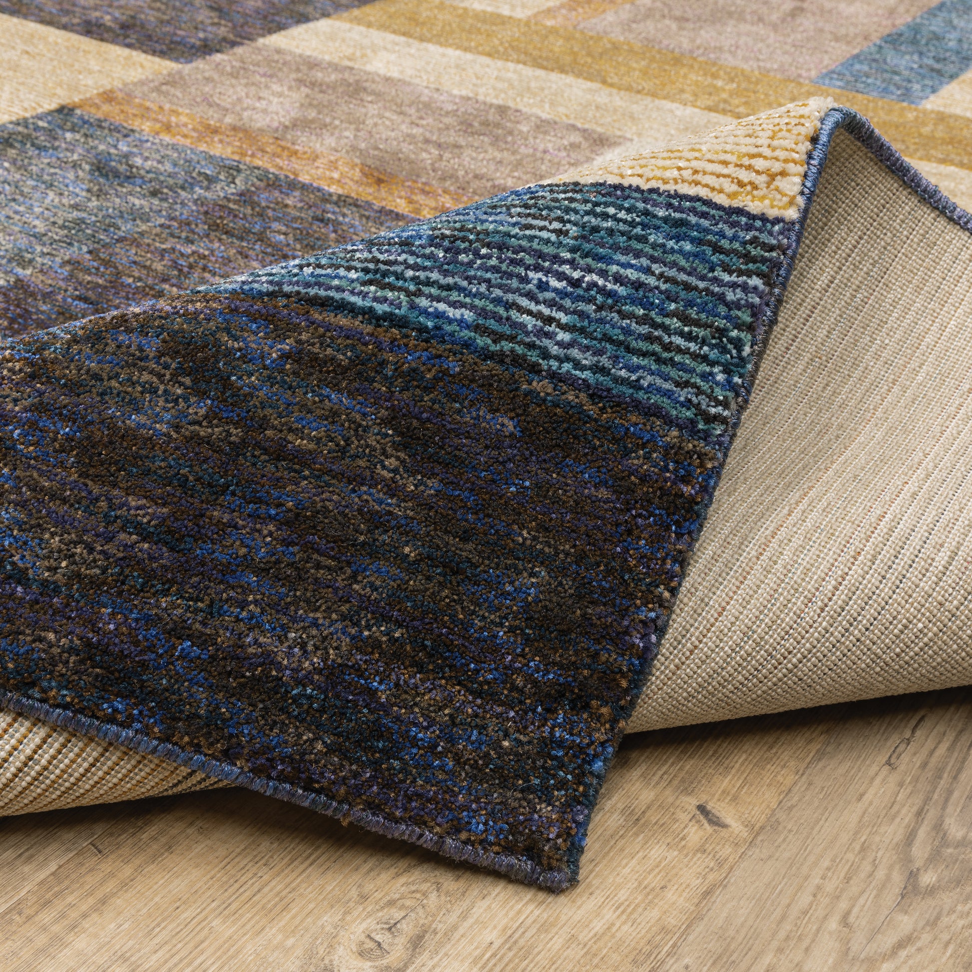 Strada Geometric Gold/ Blue Cut Pile Rug