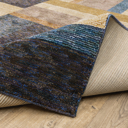 Strada Geometric Gold/ Blue Cut Pile Rug