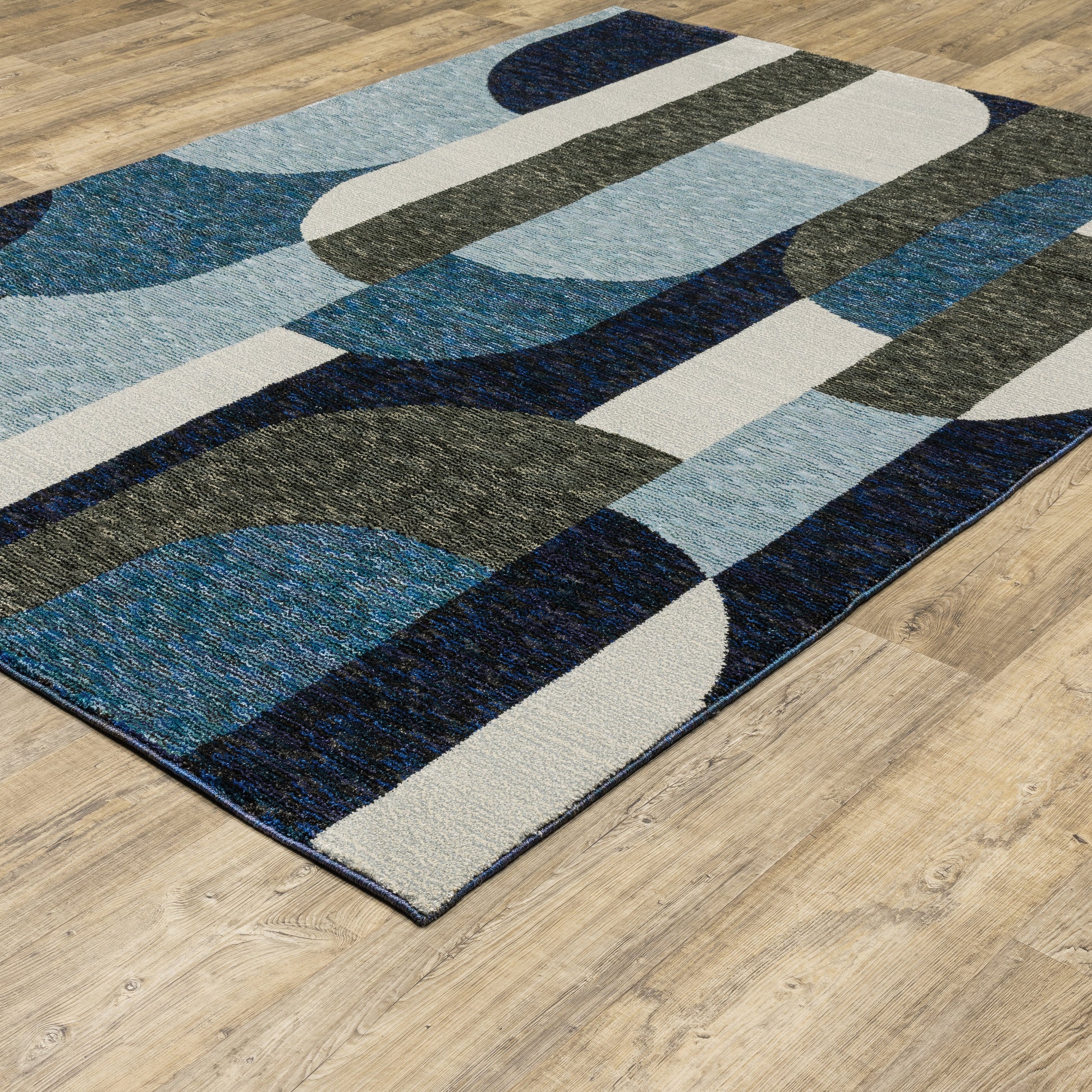 Strada Geometric Blue/ Grey Cut Pile Rug