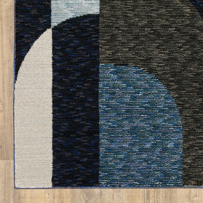 Strada Geometric Blue/ Grey Cut Pile Rug