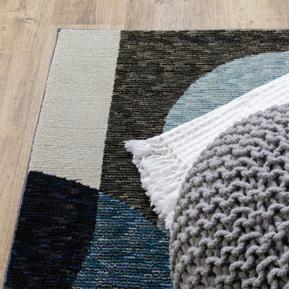 Strada Geometric Blue/ Grey Cut Pile Rug