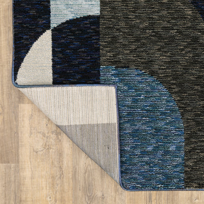 Strada Geometric Blue/ Grey Cut Pile Rug