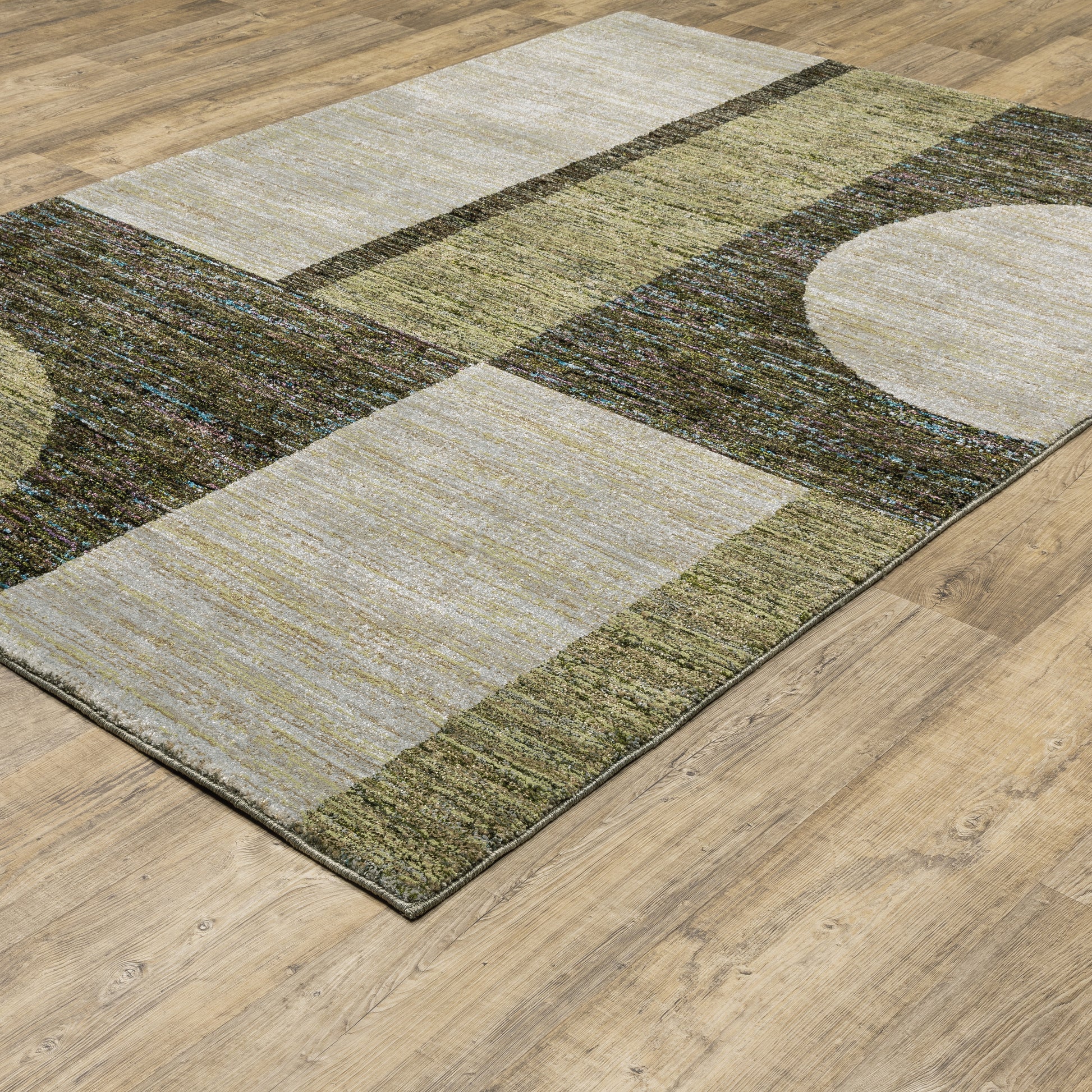 Strada Geometric Green/ Beige Cut Pile Rug